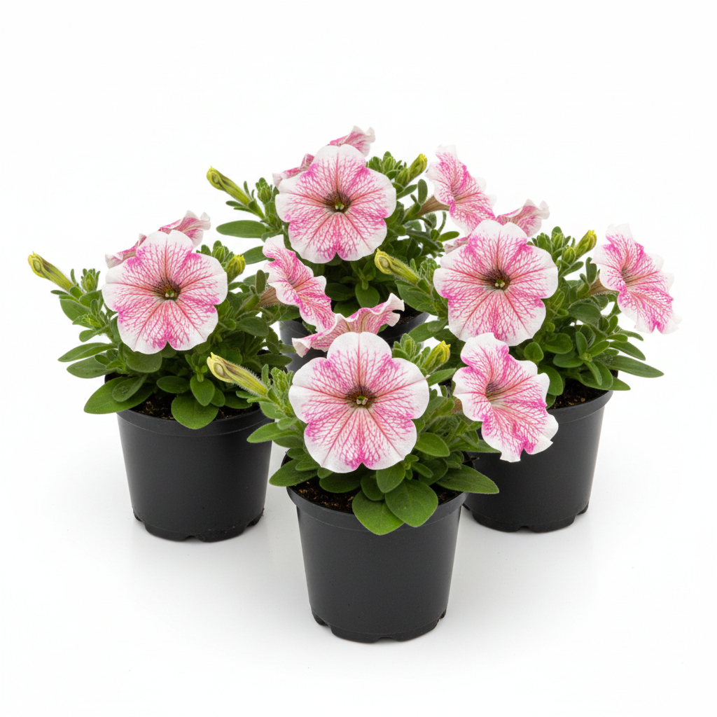 Set 4 Pink Sky Petunia Live Plants Petunia Hybrida Starter Bicolor Pink Petunias Flowers 